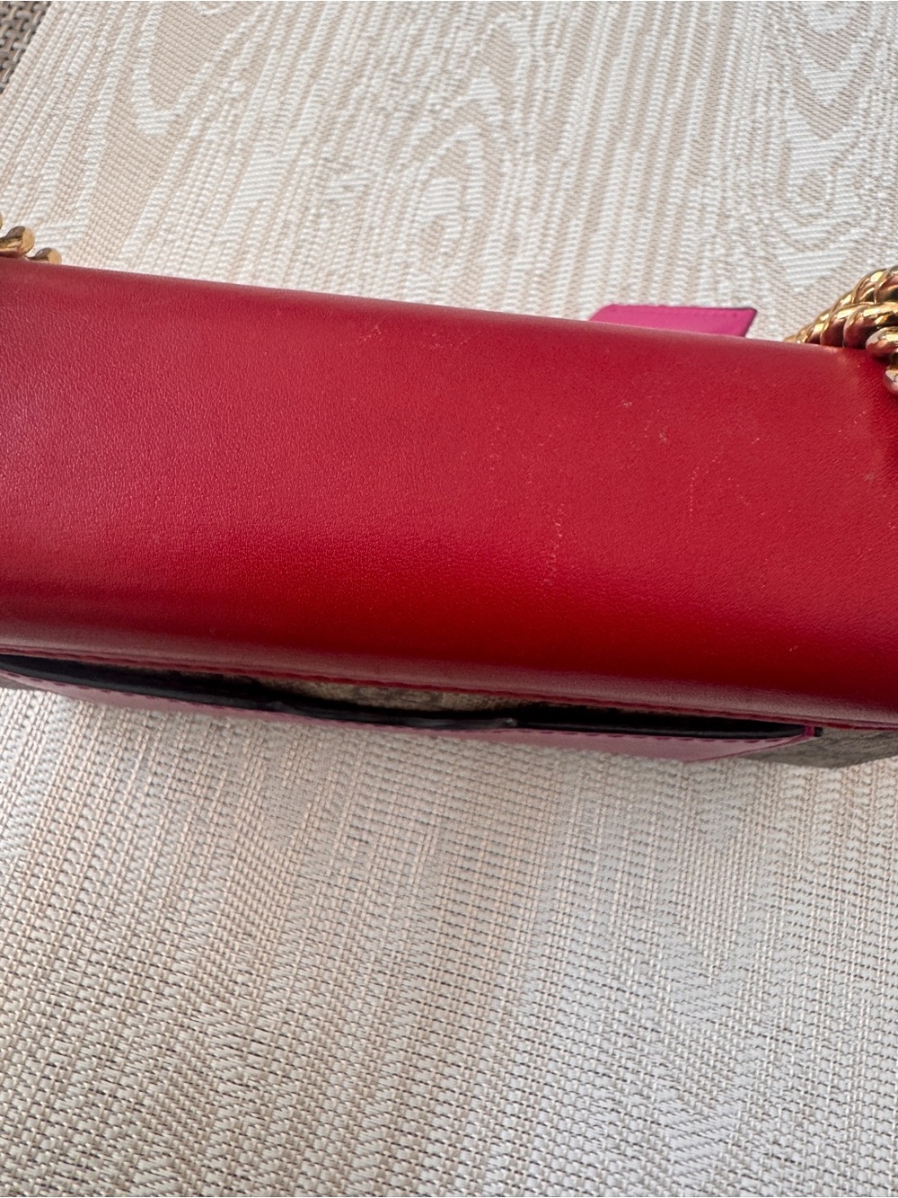 Gucci Red and Beige GG Chain Small Padlock Shoulder Bag - Picture 12 of 15